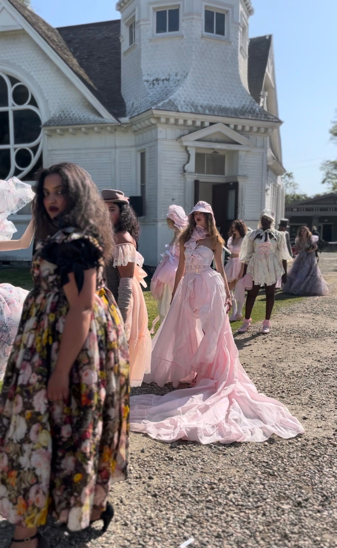 Behind the scenes of the Selkie FW 23 show "Lucy", featuring Stonehart jewelry and fangs.